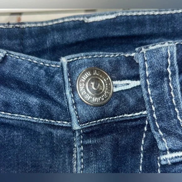 True Religion Distressed Mid-Rise Skinny Jeans 24 Dark Wash - Picture 3 of 9